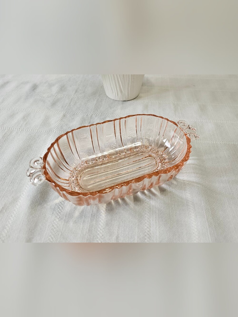 Vintage 1930s Anchor Hocking Old Café Pink Depression Glass Relish Dish